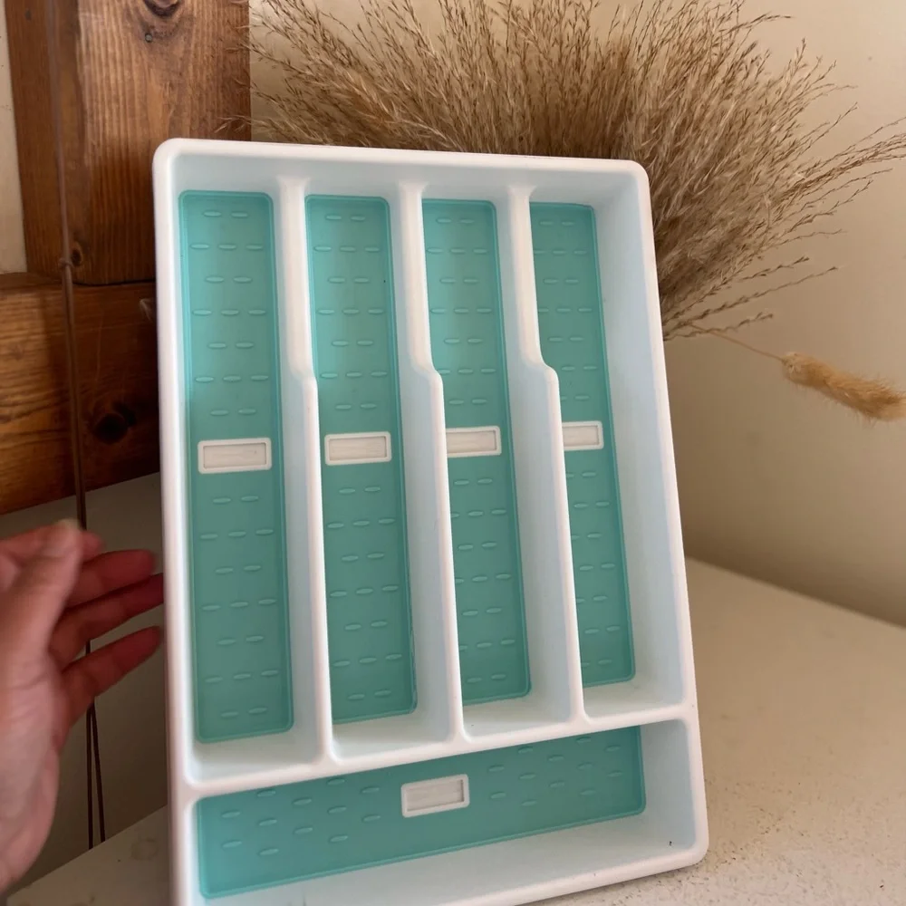 White and Teal Cutlery Tray